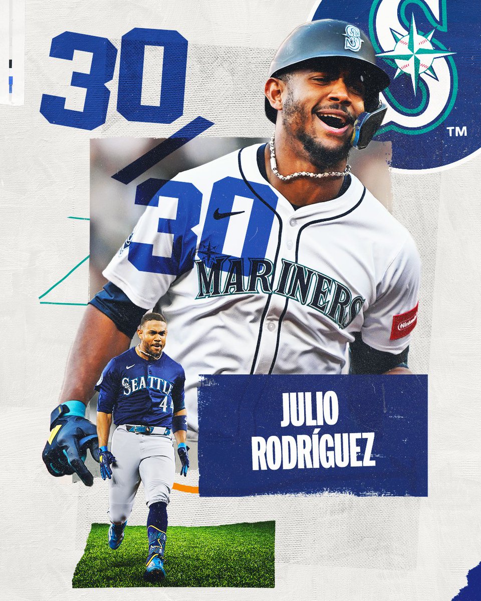 There have been three 30 HR/30 SB seasons in <a href="/Mariners/">Seattle Mariners</a> history.

Julio Rodríguez has TWO of them!