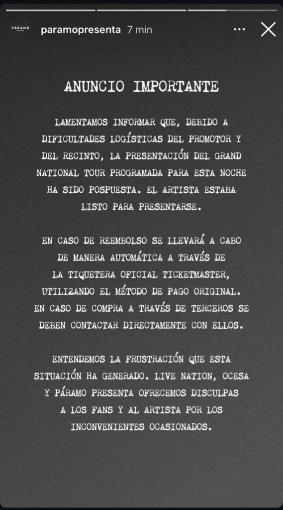 Comunicado oficial de Páramo sobre el concierto de Kendrick Lamar en Bogotá: