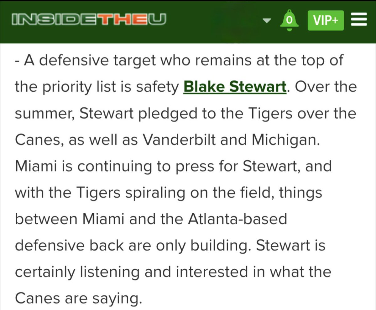 According to InsideTheU, Clemson commit Blake Stewart remains a top Miami target. The 4 star safety from Atlanta chose the Tigers this summer over Miami, Vanderbilt and Michigan #clemsonfootball