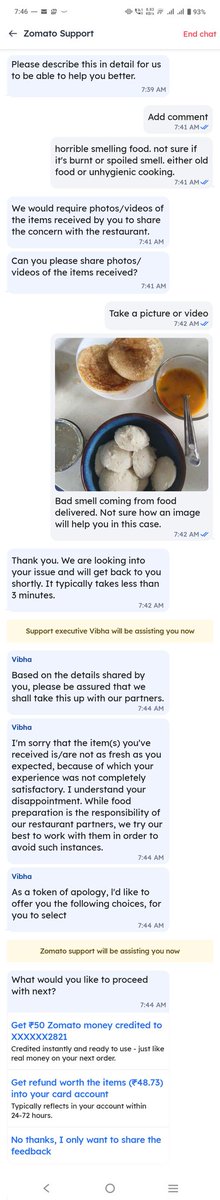 RCN80IN's tweet photo. @zomatocare @deepigoyal
Order no 7317770933
Stale smelling uneidible food received. Your support is asking for photo to prove the stale smell. Not sure what technology you use to find smell from photo. Offered 50 rs refund against order value of 293.51? If this fair? https://t.co/79022ejJ81