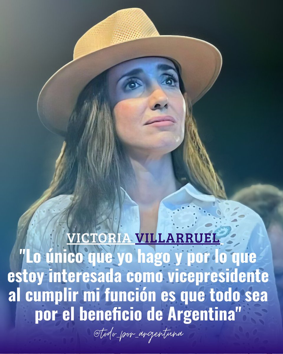 facujperezarg's tweet image. 🇦🇷| Victoria Villarruel 

"Lo único que yo hago y por lo que estoy interesada como vicepresidente al cumplir mi función es que todo sea por el beneficio de Argentina"

¡ Todo por Argentina ! 🇦🇷🇦🇷🇦🇷
Siempre del lado de @VickyVillarruel