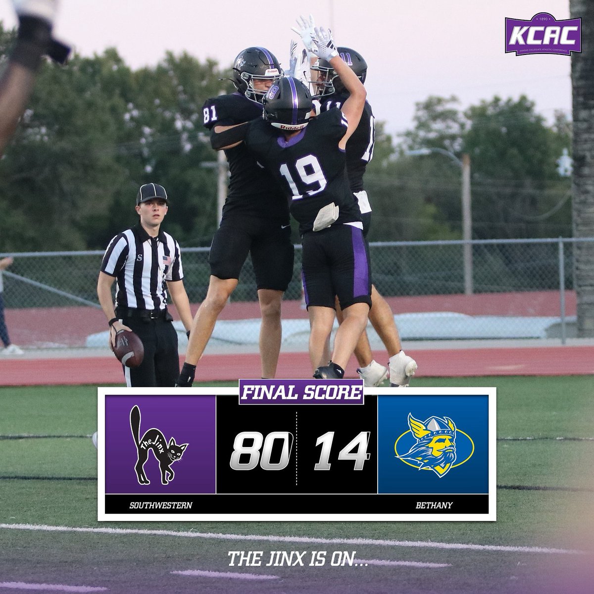 🚨The Jinx is ON.
Southwestern dominates with a statement win, taking down Bethany 80–14! 🏈🐈‍⬛
⚡ Offensive fireworks.
🛡️ Relentless defense.
🔥 Pure domination.
On to the next one. #FearTheJinx #GoBuilders #KCAC