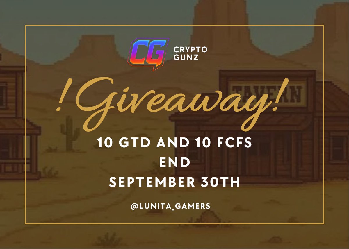Lunita.ron | KIND⚡$CAG (@lunita_gamers) on Twitter photo ✨GIVEAWAY TIME ✨
🎁 Prize:
 10 GTD and 10 FCFS
👥 Follow <a href="/Lunita_Gamers/">Lunita.ron | KIND⚡$CAG ADL</a> <a href="/crypto_gunz/">CryptoGunz</a>
💜 Like + RT + Bookmark
👤Tag 3 friends and comment your wallet
📲 Join Discord: discord.gg/cryptogunz
📅 Winners: September 30 ✨GIVEAWAY TIME ✨
🎁 Prize:
 10 GTD and 10 FCFS
👥 Follow <a href="/Lunita_Gamers/">Lunita.ron | KIND⚡$CAG ADL</a> <a href="/crypto_gunz/">CryptoGunz</a>
💜 Like + RT + Bookmark
👤Tag 3 friends and comment your wallet
📲 Join Discord: discord.gg/cryptogunz
📅 Winners: September 30