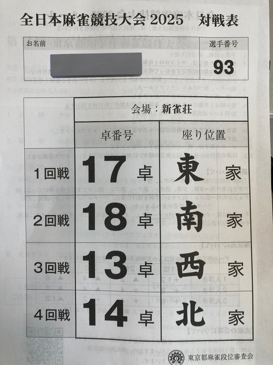 頑張ります💪
上位4名のみ次に進めるらしいよ🀄️