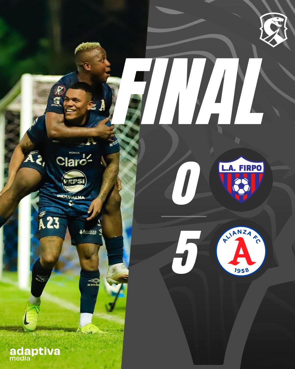 ¡GOLEADA EN LA CALDERA! 🏟️🔥

Alianza goleó a Firpo en su casa y terminó ganando con marcador de 0-5 en el Sergio Torres. 

Con esta victoria los albos se quedan con el primer lugar en forma solitaria.

#CulebritaMacheteada🐍 #LaPrimeraSV