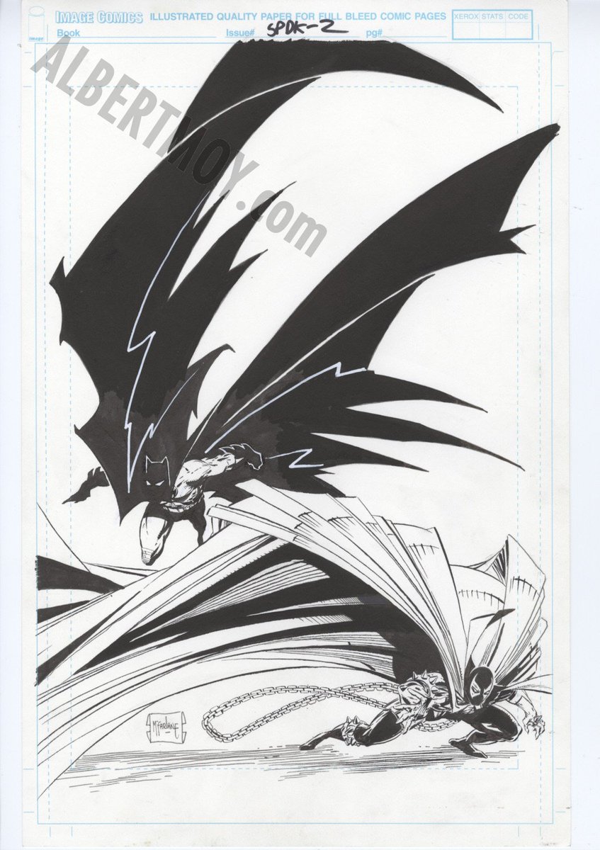 RobMessick's tweet image. A Todd McFarlane cover to Comics Values Monthly starring Batman &amp;amp; Spawn.  also showing Steve Oliff&apos;s color guide and the original art!

@Todd_McFarlane #SteveOliff #Batman #Spawn @DCOfficial @ImageComics #ComicsValuesMonthly