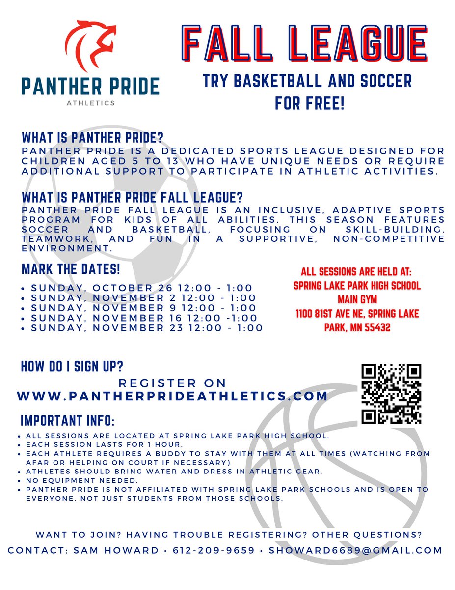 Join us for our fall basketball/soccer league! 

Sign up at pantherprideathletics.com