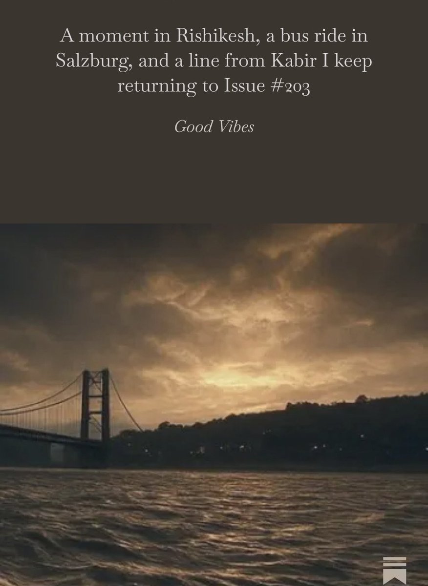 SandeepMall's tweet image. It’s been 3 years I have been sharing Good Vibes every Sunday morning. What a great learning for me while writing almost 200000 words. In issue 203- i write about जिसे हम जीवन कहते हैं वही बहना है, वही बहाव है, वही प्रवाह है। What we call life is movement. Is flow. Nothing stays.…