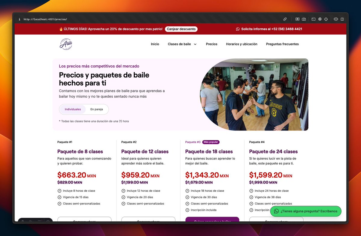 Hoy andamos rediseñando la página de precios de la academia para que convierta más.