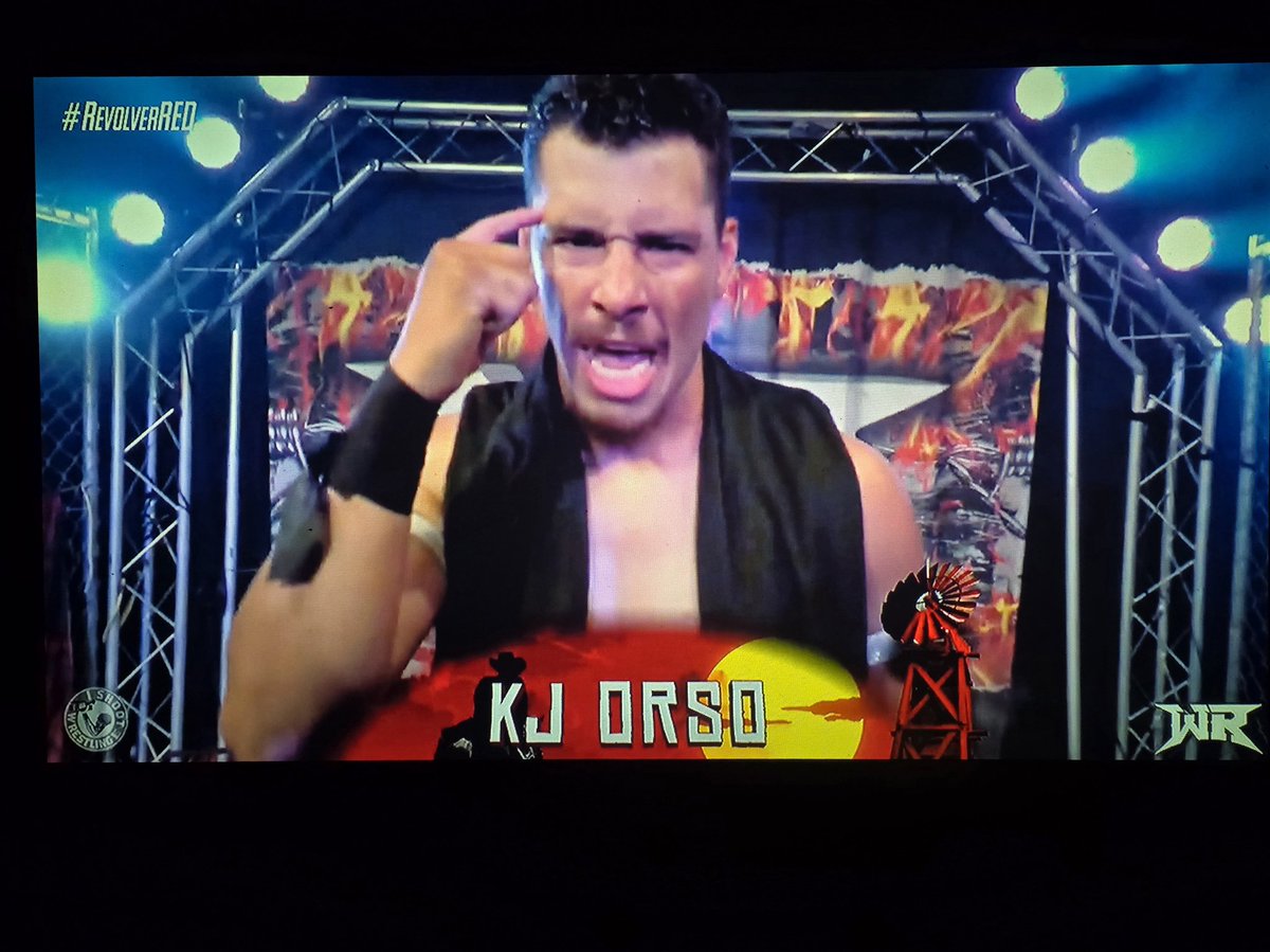 tall_ny's tweet photo. KJ Orso went over Brick Savage to win the vacant Wrestling Revolver Texas Championship after Orso stomped Savage into the championship that former champion Griffey had thrown into the ring in front of Savage #RevolverRED https://t.co/46ciM6Ppem