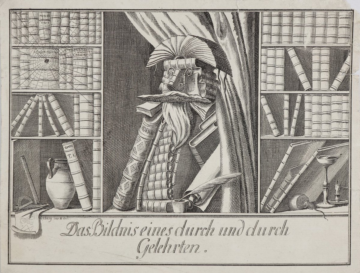 "(...) yo, que me figuraba el Paraíso
bajo la especie de una biblioteca".
.- Jorge Luis #Borges. El Poema de los dones.

Carl C. Glassbach. El Librero (Das Bildnis eines durch und durch Gelehrten). Aguafuerte, h. 1775. Colección Mariano Moret.