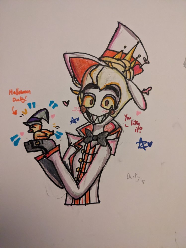Princessboo1010's tweet photo. I drew a lil witch ducky too, hehe
#HazbinHotelFanart #hazbinhotel #HazbinHotelLucifer #Halloween #tradit https://t.co/vJz7zUbGEh