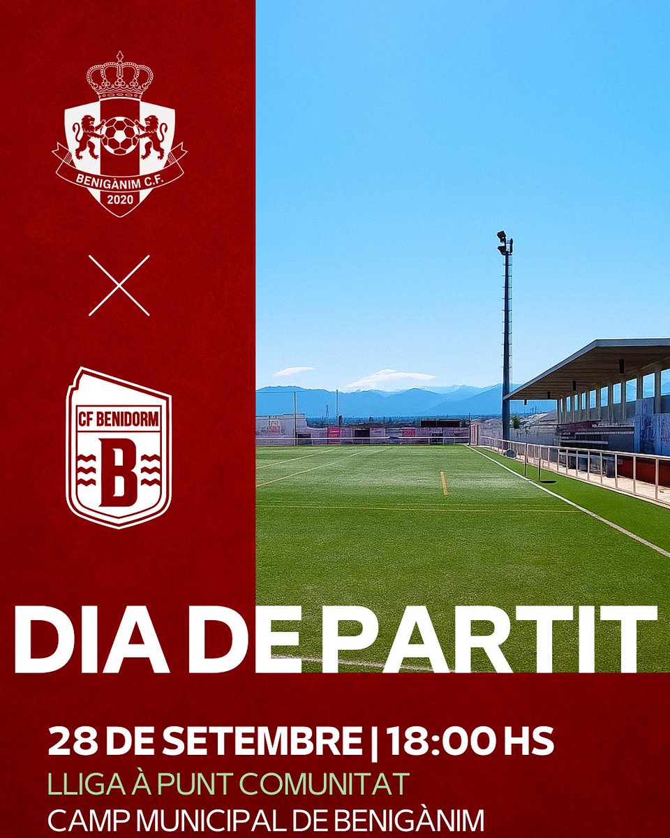 HUI JUGUEM ⚽️ !!

A les 18:00h rodarà el baló al camp municipal de Benigànim.

El Benigànim CF s'enfrontarà al CF Benidorm en la tercera jornada de la temporada.

25/26 UNITS, IMPARABLES.