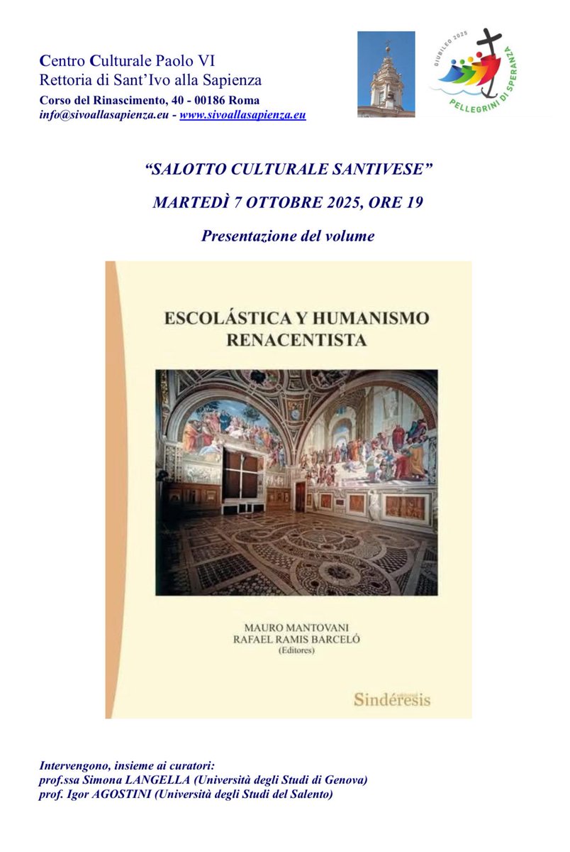 El próximo 7 de octubre, a las 19h., presentamos nuestro libro en el Centro Culturale Paolo VI de Roma (Sant'Ivo alla Sapienza), con la participación de los profesores Simona Langella e Igor Agostini, y los editores, Mons. Mauro Mantovani y Rafael Ramis. Tutti siete invitati!