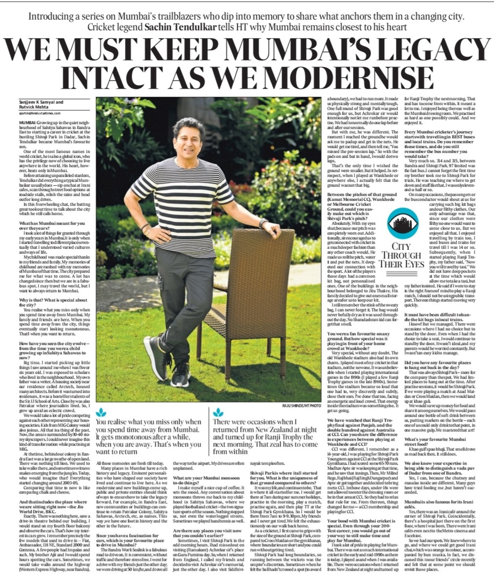 Cricket legend <a href="/sachin_rt/">Sachin Tendulkar</a> Tendulkar tells <a href="/Sanjjeev/">Sanjjeev</a> &amp; <a href="/RutvickMehta/">Rutvick Mehta</a> why #Mumbai remains closest to his heart

HT Mumbai Introduces a series on #Mumbai's trailblazers who dip into memory to share what anchors them in a changing city.

Photo: <a href="/RajuShinde09/">Raju Shinde</a>

hindustantimes.com/cities/mumbai-…