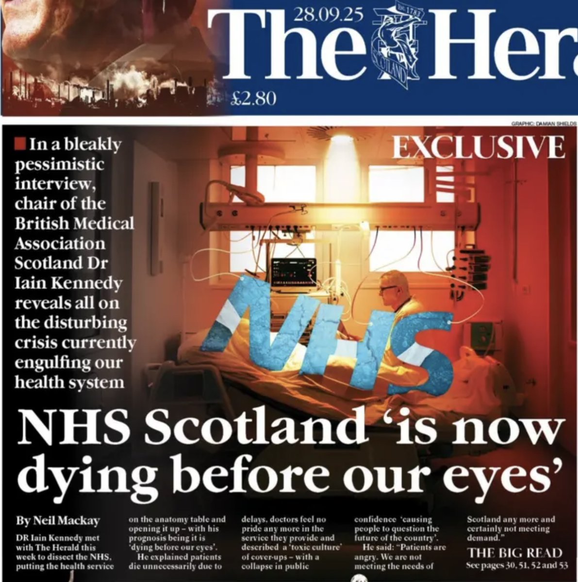 NHS Scotland “is now dying before our eyes” says top doctor. 

Scotland receives £2,669 more per head in public spending than the UK average, yet we’re all paying the price for two decades of SNP incompetence. 

Free Gaviscon, anyone?