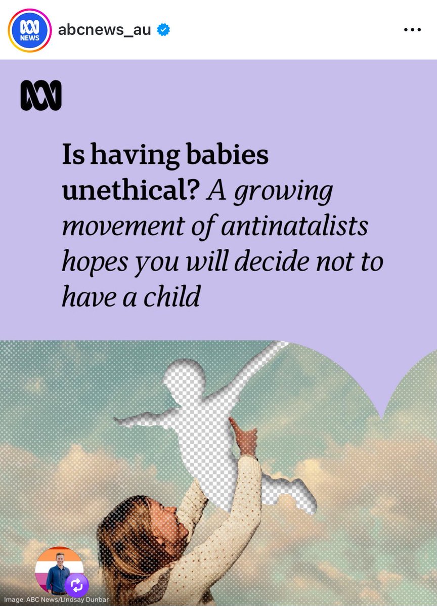 Left wing journalists at the Australian public broadcaster are using taxpayer funds to promote anti-natalist propaganda to millions of Australians.

They will then turn around and say that we must support infinity migration because Australians don’t have kids.

Subversive freaks