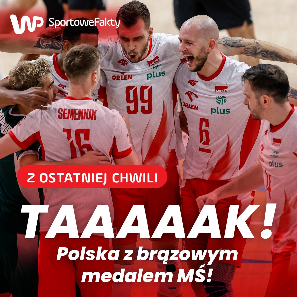 AAAAAAA ‼🔥🥰🥳 MAMY MEDAL MISTRZOSTW ŚWIATA ‼😍🔥 Polska w meczu o 3. miejsce wygrała 3:1 (25:18, 23:25, 25:22, 25:21) z Czechami 🇨🇿🏐 Brawo dla naszych zawodników, którzy podnieśli się po przegranym półfinale 👏 JESTEŚMY Z WAS DUMNI ‼😍😍

GRATULACJE ‼🇵🇱🇵🇱🇵🇱