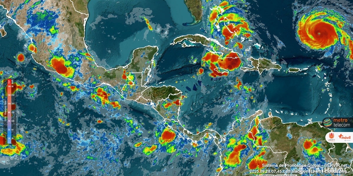 Imagen actualizada de satélite GOES infrarrojo para Centroamérica y el Caribe - animaciones: bit.ly/1n2IGUG