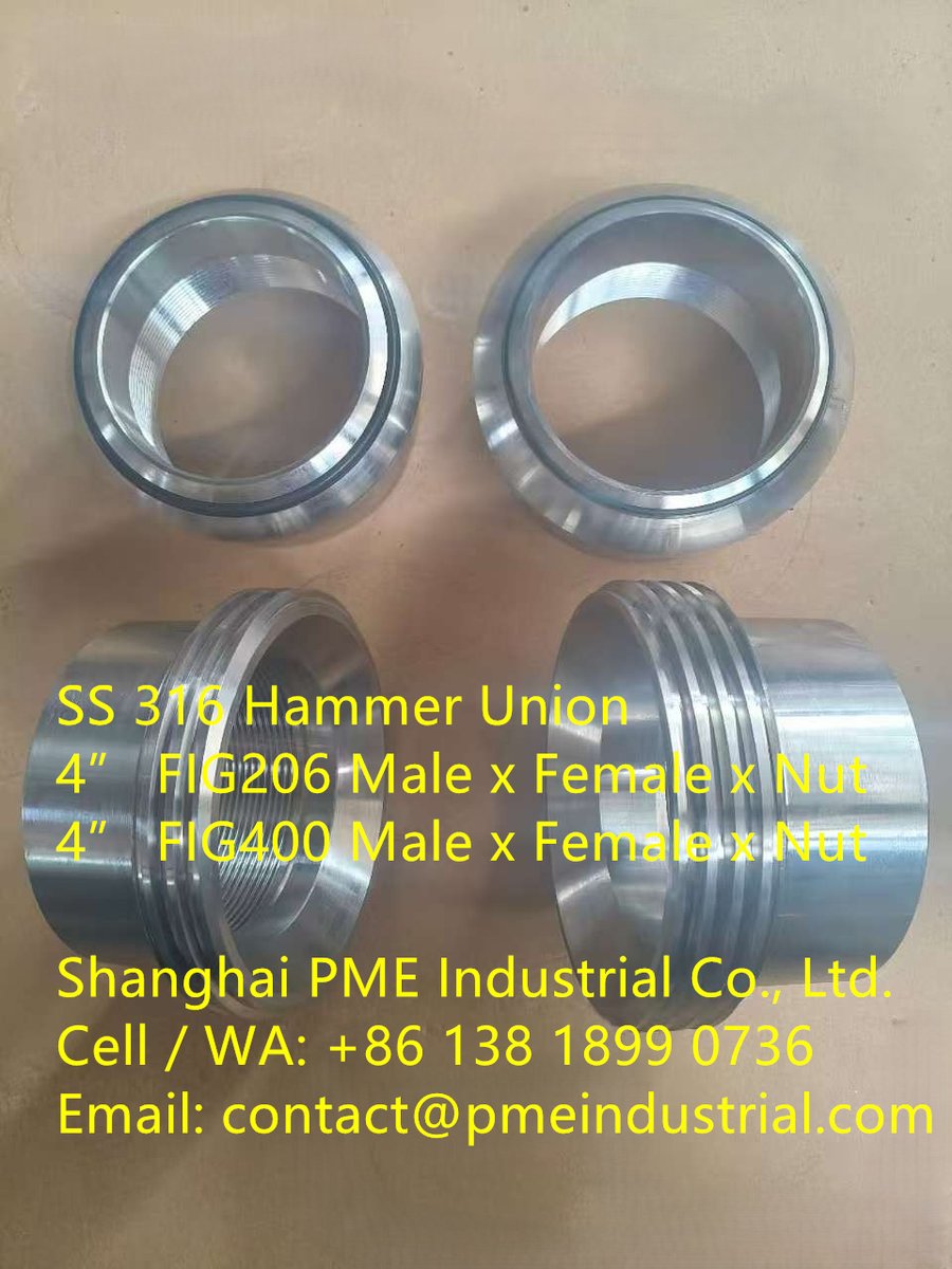 sh_pme's tweet image. SS 316 Hammer Union
4” FIG400 Male x Female x Nut
pmeindustrial.com/ss-316-hammer-…
Cell: +86 138 1899 0736
Email: contact@pmeindustrial.com
#SS316HammerUnion #StainlessSteelHammerUnion #CorrosionResistantHammerUnion #ChinaHammerUnionSupplier #FIG1502SS316 #OilfieldSSPipeFittings
