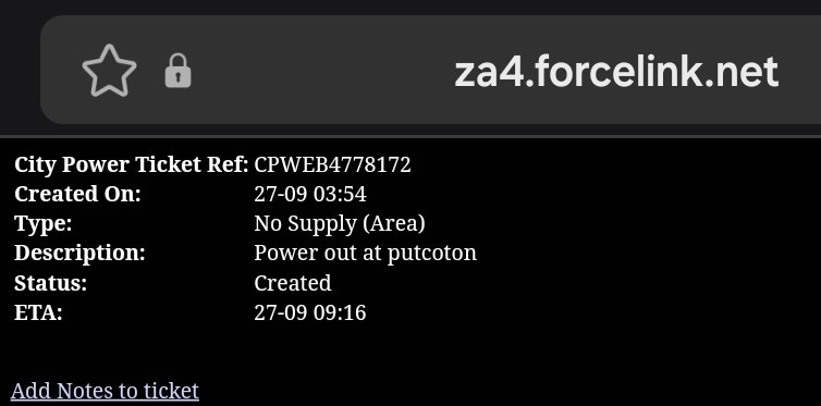 <a href="/CityPowerJhb/">@CityPowerJhb</a> Why does Putcoton Stormill never get the attention these other areas get on your reports? Why must we wait for more than 24 hours without even having a technician attend toniur issue? <a href="/MartinBrophy10/">Martin Brophy</a> <a href="/lornabrophy1962/">Lorna Brophy</a> <a href="/RonaldPret93993/">Ronald Pretorius</a>