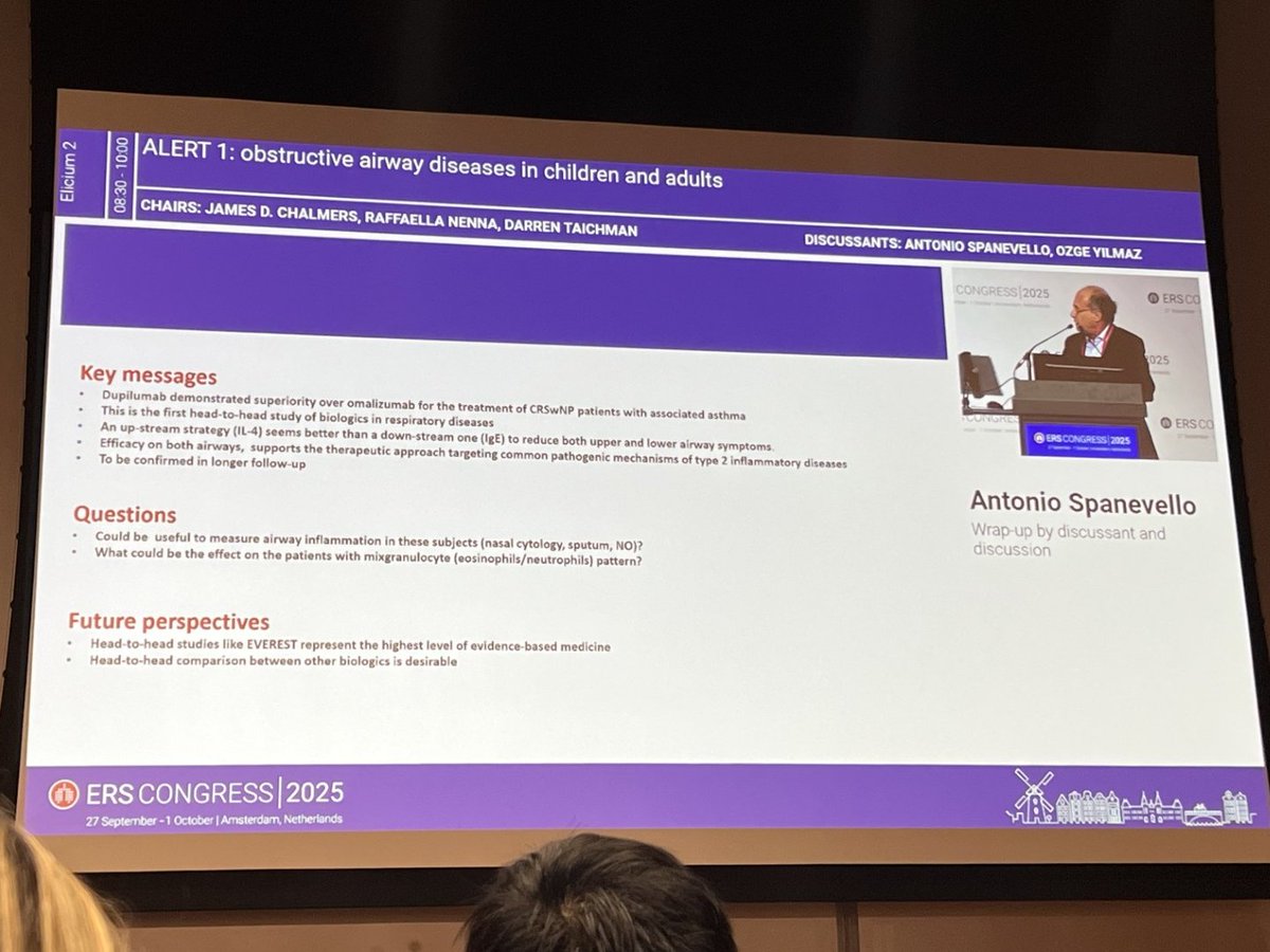 Great turnout at ALERT 1: Obstructive Airway Diseases in Children and Adults, with our Associate Editor Prof Antonio Spanevello contributing as a discussant.

Engaging presentations and valuable discussion made this a great session🫁 #ERS2025 #RespiratoryMedicine #ERSCongress