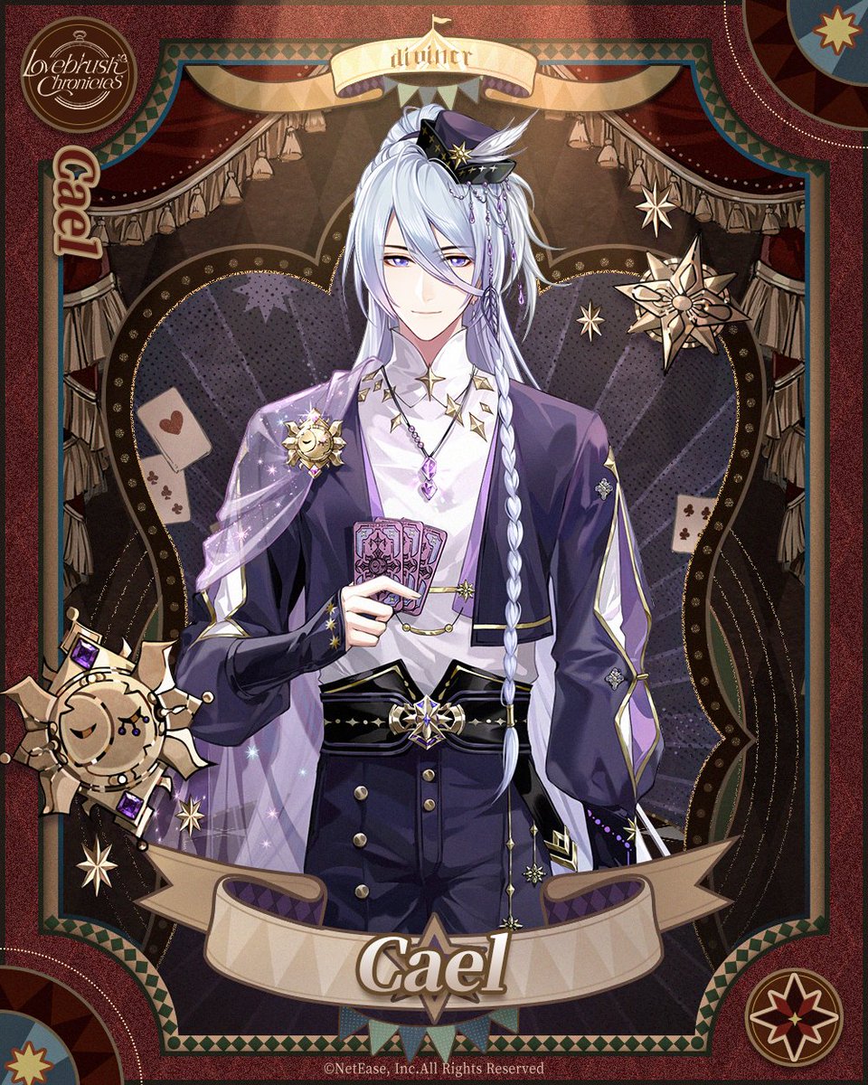 LBChronicles_EN's tweet photo. 🎪 #WhirlingWhimsicalTroupe - Cael 🎪
"The Lovers upright signifies 'I am falling in love with you.'" 

From Oct 2 to Oct 12, Cael's Outfit [Astrology] will be available for a limited time. It can be obtained by unlocking the [Advanced Plan] or purchasing the Troupe Outfit Pack.
►Upon obtaining the outfit, you will unlock 4 new exclusive voices and 1 Timer voice.

#LovebrushChronicles #Cael