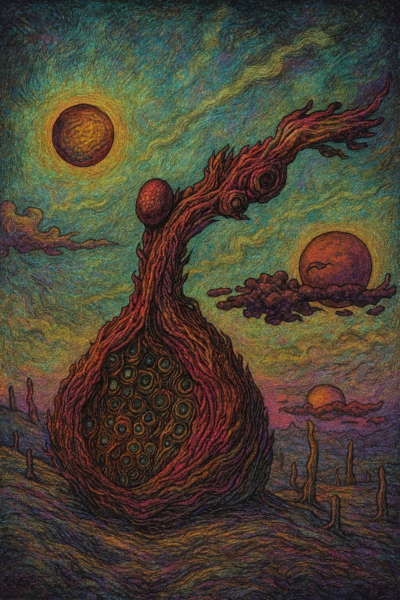M97868270's tweet photo. 無数の眼を宿す有機の塔。  
It breathes, it watches, it grows beneath the crimson suns.  
#DEMONSOULCOMIC #MasaruArt #DarkFantasy #HeavyMetalFantasy #HorrorArt #BioHorror #FantasyArt #アート好きな人と繋がりたい https://t.co/2adQbkcTfe
