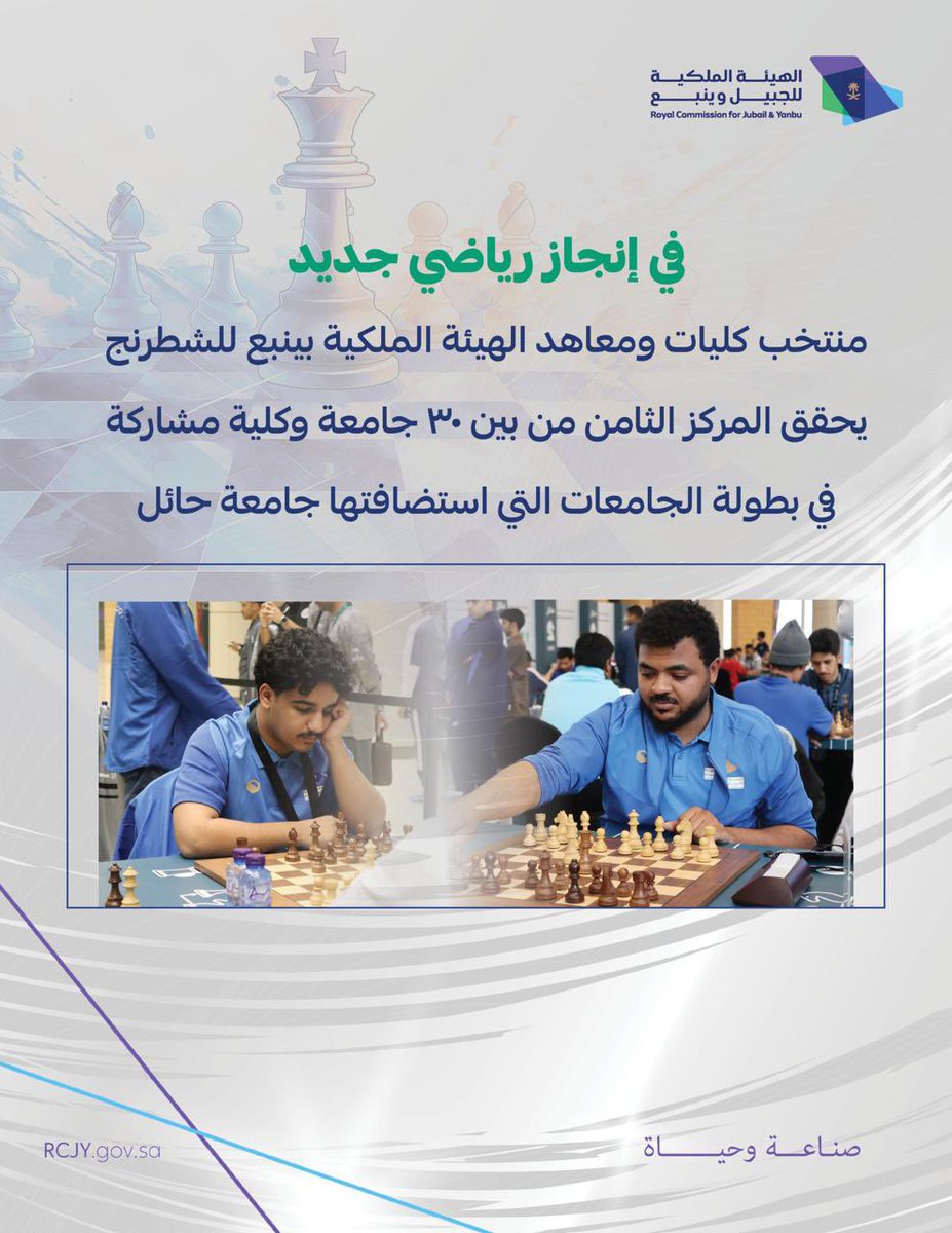منتخب كليات ومعاهد#الهيئة_الملكية_بينبع للشطرنج | 🏅يحقق المركز الثامن من بين 30 جامعة وكلية مشاركة في بطولة الجامعات التي استضافتها جامعة حائل🏅