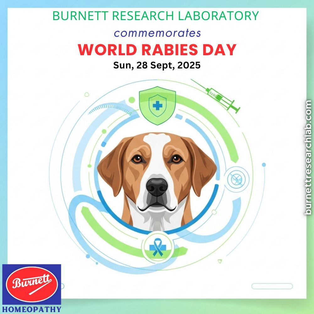 BURNETTINDIA1's tweet photo. On World Rabies Day 2025, Burnett Research Laboratory unite to raise awareness and promote preventive measures against rabies. Ensuring health — for both humans and animals — starts with prompt action and awareness.  #WorldRabiesDay, #BurnettResearchLab, #Homoeopathy https://t.co/JQqQCKYPU5