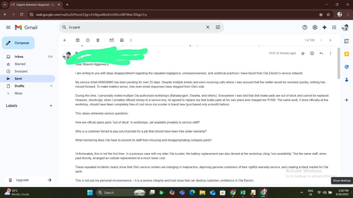 Pankaj_Kumar87's tweet photo. Alarming issue @OlaElectric 🚨
• Workshops say parts are “out of stock” but staff sell &amp; fit them privately for cash.
• Warranty jobs denied officially, done secretly for money.
• Company parts disappearing from workshops.
Is this the service standard? @bhash
#ola https://t.co/8iMORxcwxt