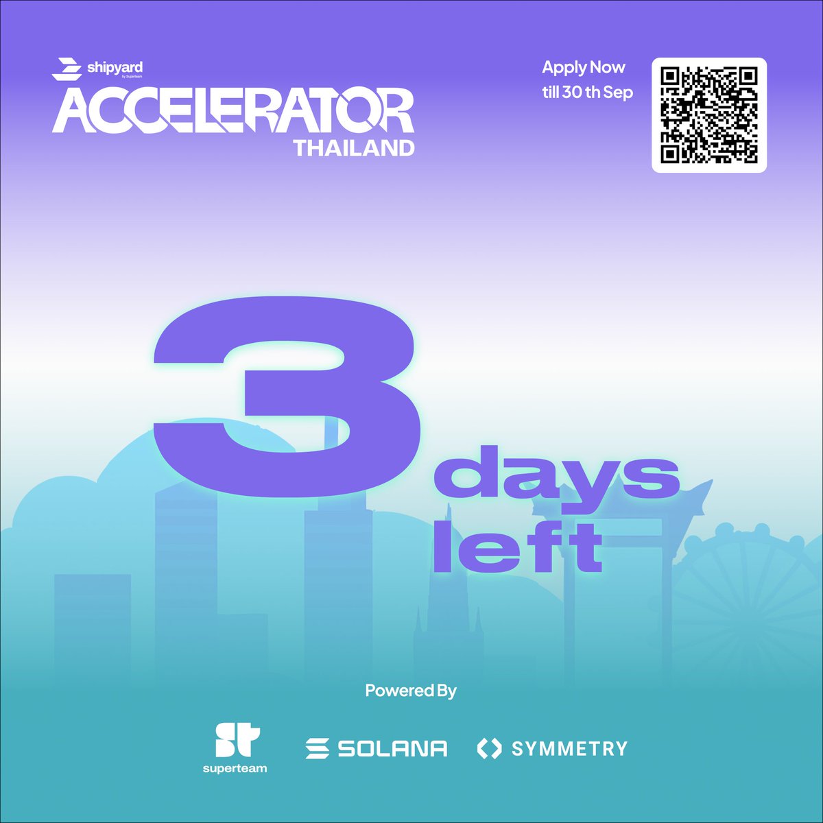 Shipyard Accelerator Thailand 홍보 포스터 — 신청 마감까지 3일 남음