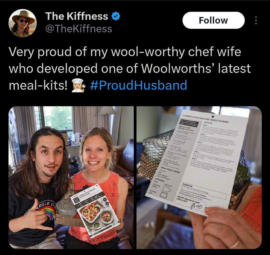 Incredibly funny to me that a man who tried to get a Woolworths boycott off the ground because of their equity policies, has a wife who was hired by Woolworths due to their equity policies.

DEI for me, but not for thee.