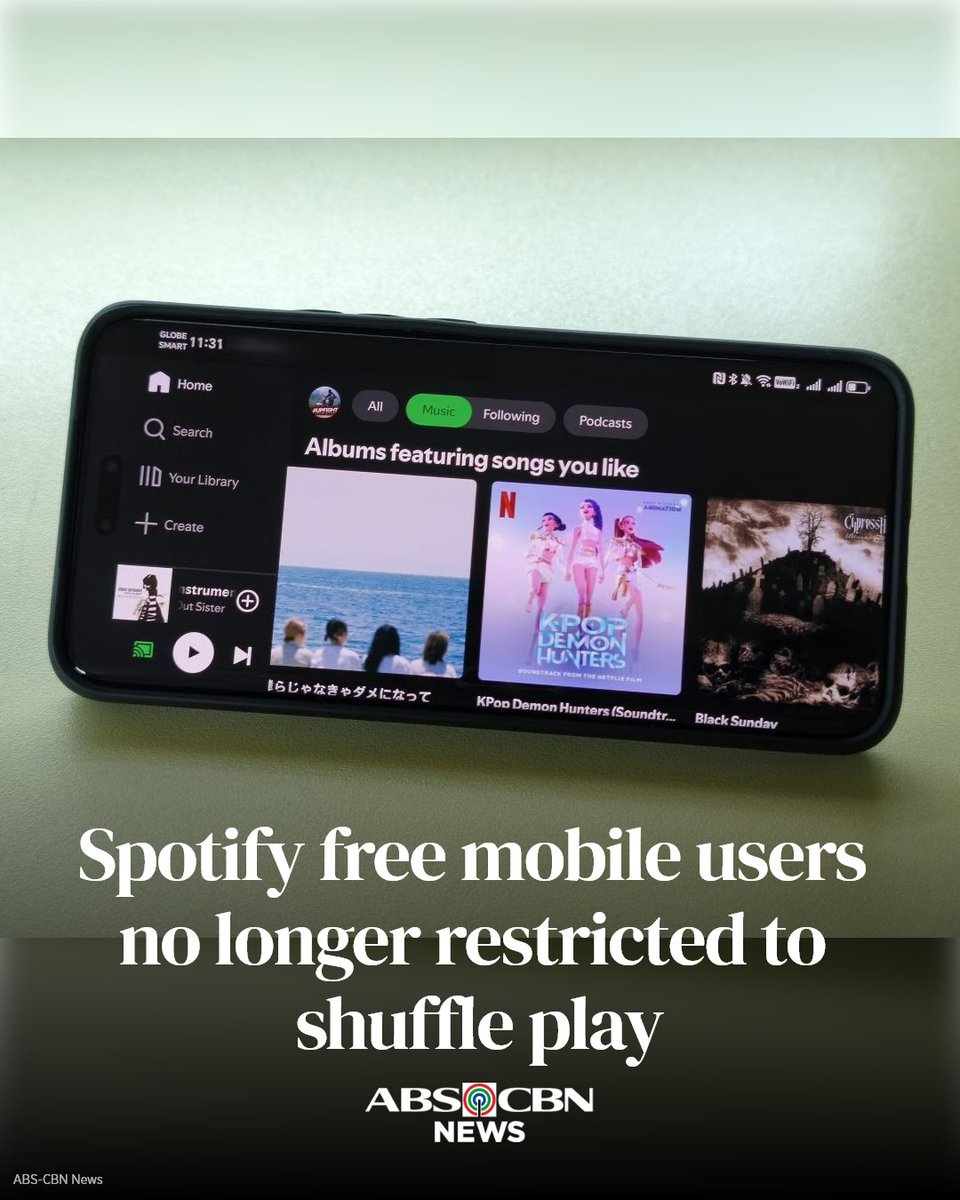 ABSCBNNews's tweet photo. MORE PERKS FOR SPOTIFY FREE USERS! 🎧

The music streaming giant now allows those on its free subscription tier to play their desired tracks and create lists.

More details: https://t.co/OQ3bSA0Knh https://t.co/gVnRgd8JFG