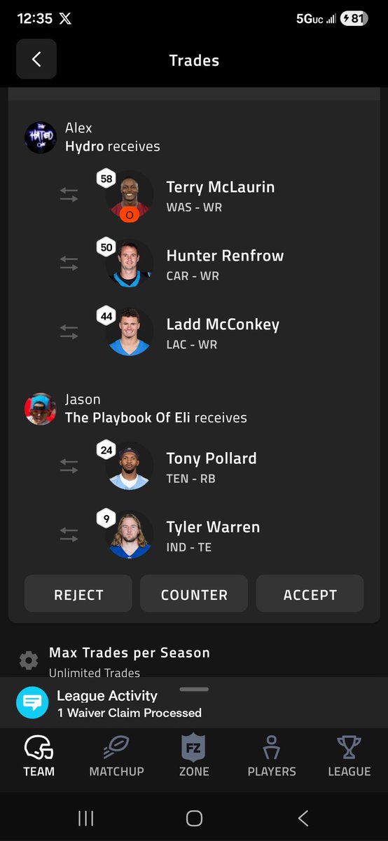 pitufopump's tweet photo. @TheFFBallers What do you think of this trade Im getting the wrs u have plenty of rbs https://t.co/vES0slfoF9