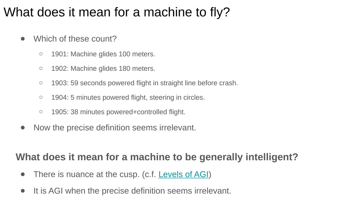 jaschasd's tweet image. optional slide -- depending on whether audience ornery about definition of AGI

It&apos;s common in conversations about AGI, for someone to get stuck on what the definition of AGI even is. There is a lot of nuance involved in finding a definition which is both unambiguous and…