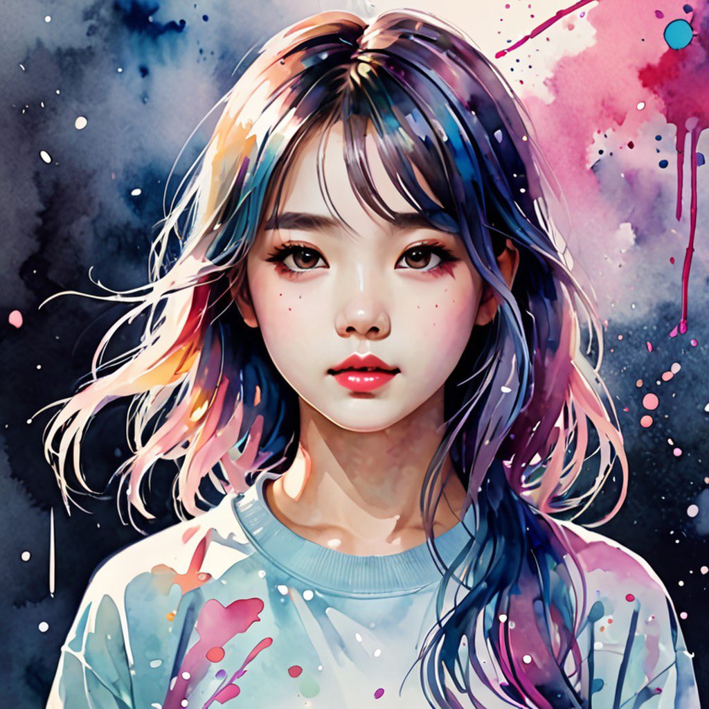 gemini_o123's tweet image. 水彩スプラッシュ風のAIイラスト🎨 
カラフルな髪色がお気に入り💖✨
#AIイラスト #AIart #AI美女 #水彩画
#カラフル #美少女 #watercolor