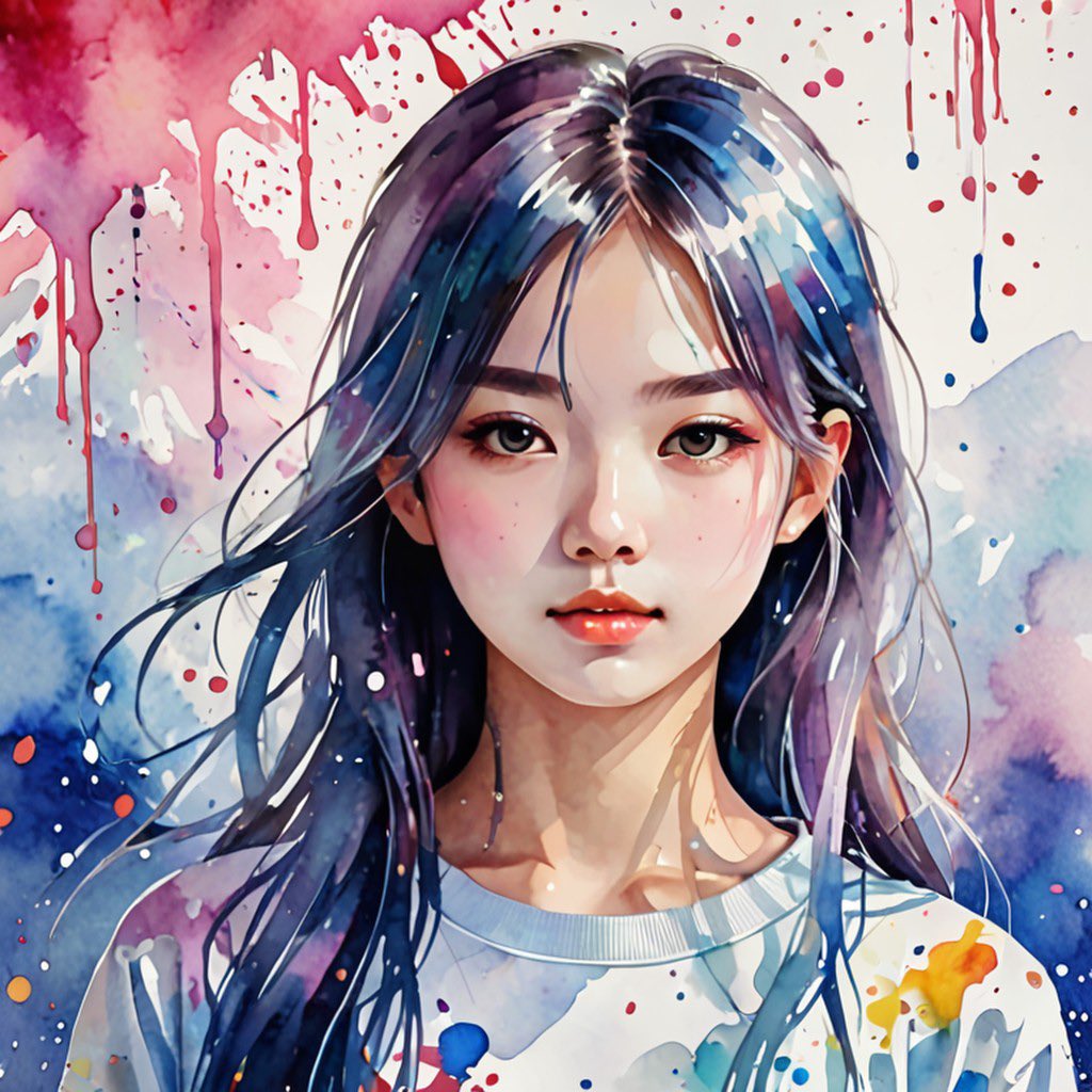 gemini_o123's tweet image. 水彩スプラッシュ風のAIイラスト🎨 
カラフルな髪色がお気に入り💖✨
#AIイラスト #AIart #AI美女 #水彩画
#カラフル #美少女 #watercolor