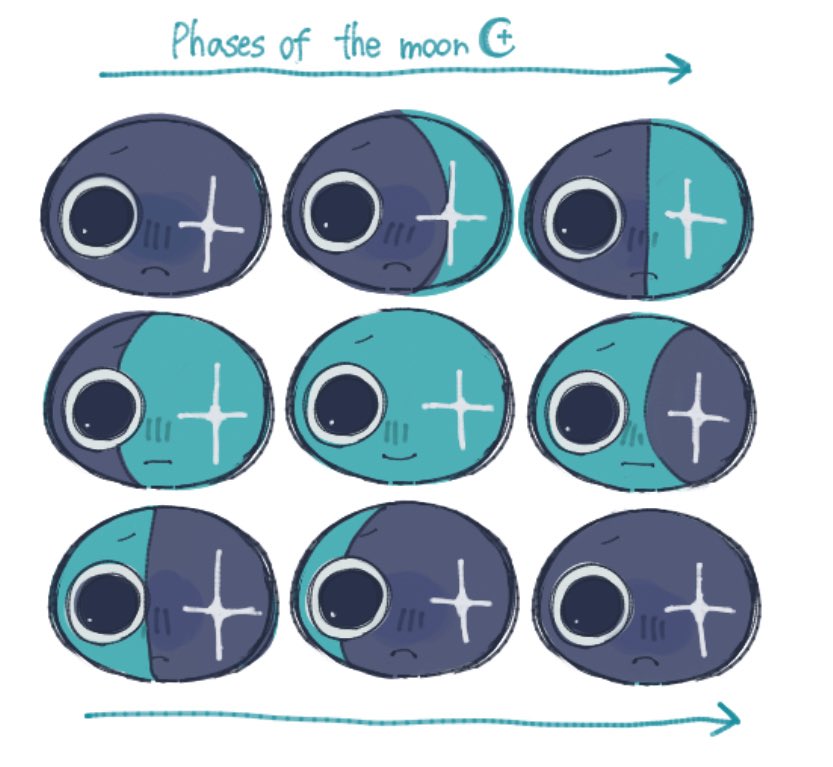 lron_Fe26's tweet image. Phases of the moon🌙
#dandysworldfanart