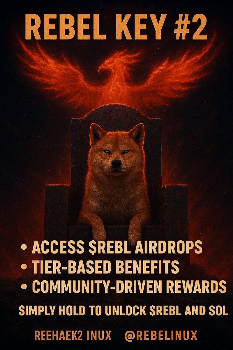 Alphaweb03's tweet image. Rebel Key #2 gives holders access to $REBL airdrops, tier based benefits, and community driven rewards. Mint: zora.co/coin/base:0xe4 Chart: pump.fun/profile/2M8vfs Simply hold and start receiving $REBL and SOL FGy2zdMucSNsyn3SNhLvmF9ug7qravYUqGVNGLQPw5ME @RebelInuX
#RebelKey2