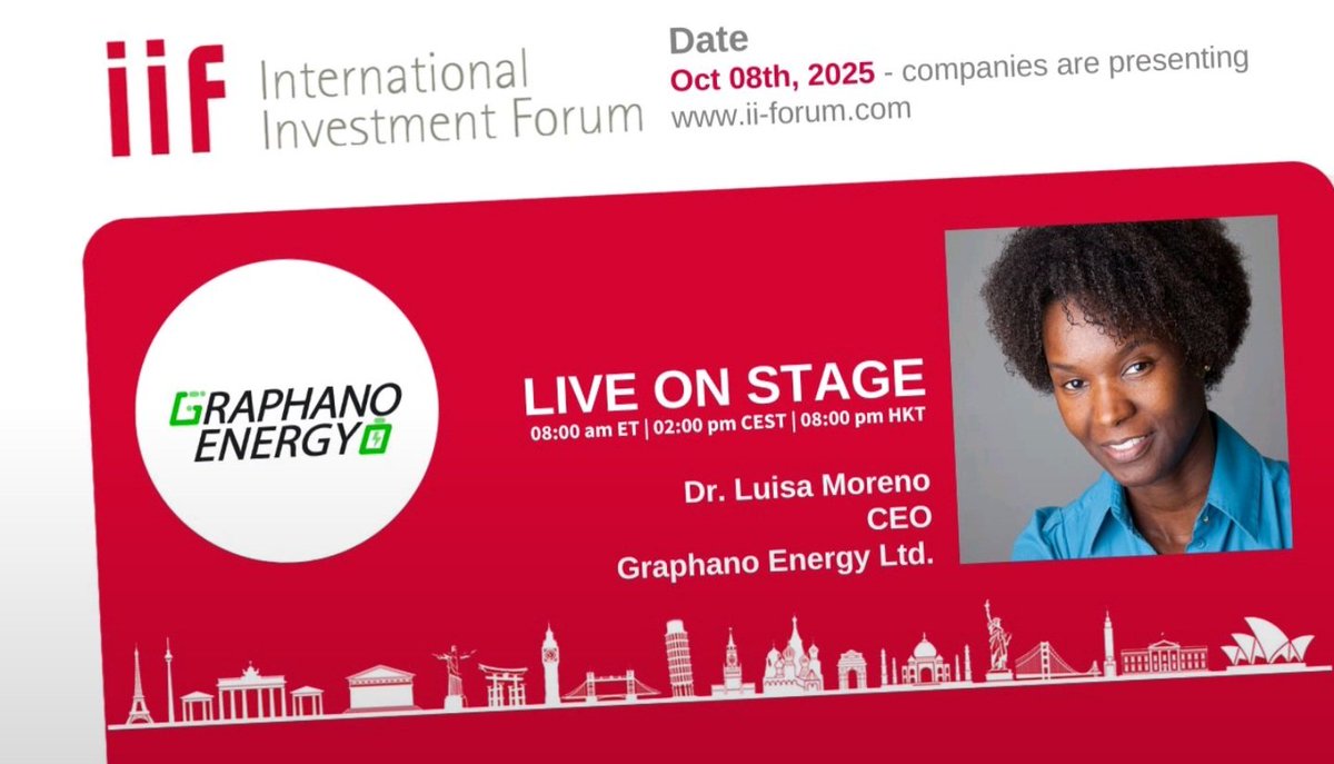 GraphanoE's tweet image. 🚀 Join us at the 16th International Investment Forum (IFF)!

Insights on #GraphanoEnergy, graphite &amp;amp; the clean energy transition.

ii-forum.com/speaker/dr-lui…

#IIF2025 #CleanEnergy #GraphanoEnergy #Graphite #BatteryMaterials #CriticalMinerals #EVSupplyChain