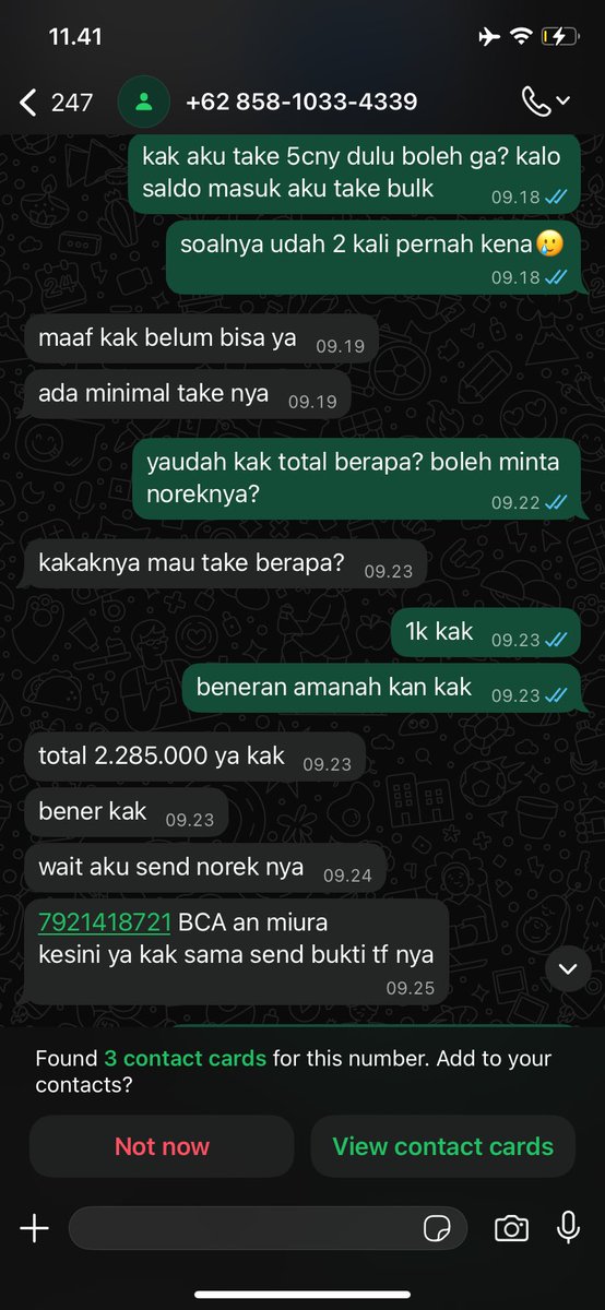 MiuraPenipu's tweet image. Aku kena tipu sebesar Rp 2.285.000 lewat BCA. Nama rekening: Miura Marcella Rek: 7921418721 Modusnya jual saldo Alipay dengan rate murah. Dari chat terkonfirmasi dia mahasiswa Institute Pariwisata Trisakti, jurusan Pengelolaan Perhotelan, angkatan dengan NPM 2441170005.
#zonauang
