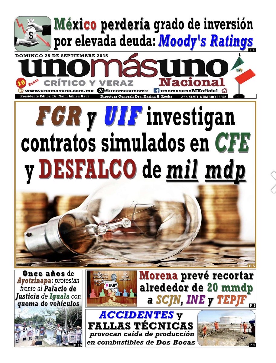 UNOMÁSUNO DIARIO NACIONAL DE MÉXICO, EDICIÓN IMPRESA Y DIGITAL 
28/09/2025
issuu.com/unomasuno/docs…