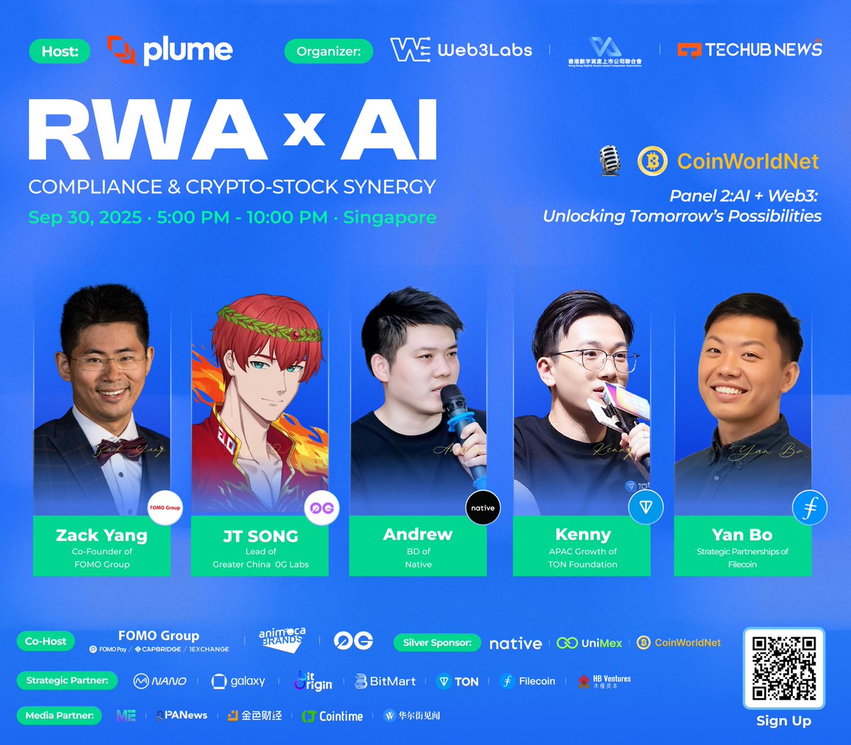 Web3LabsClub's tweet image. TOKEN2049 Meetup &amp;amp; After Party‌
‌RWA x AI Compliance &amp;amp; Crypto-Stock Synergy‌

📅 ‌Time:‌ September 30, 5:00 PM – 10:00 PM
🔗 ‌Luma:‌ luma.com/kpvzv4sb

🏆 ‌Host:‌ @plumenetwork 
🏆 ‌Organizer:‌ @Web3LabsClub , Hong Kong Digital Asset Listed Companies…