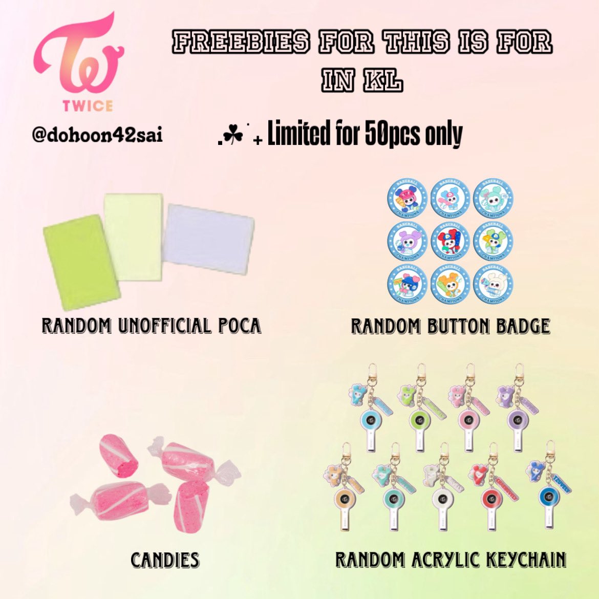 #TWICEinKL #THISISFORKL #TWICE_THISISFOR_WORLD_TOUR_KL 

✮⋆˙🍵 Calling all ONCE Malaysia who are gonna be in This is for in KL concert at 25th October 2025. I will give some freebies on the day. 

Venue and time will be confirmed on D-day. Just say “hi” to me on D-Day. See ya!