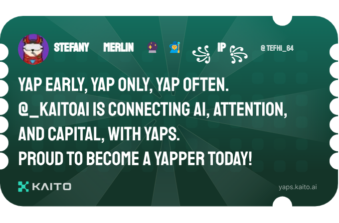 tefhi_64's tweet photo. Yap early, yap only, yap often.

@KaitoAI is connecting AI, attention and capital with Yaps.

Just claimed my social card and I'm accumulating Yap points in real-time.

Claim yours 👉 https://t.co/J2TfHibeqv https://t.co/xg5eivfsfd