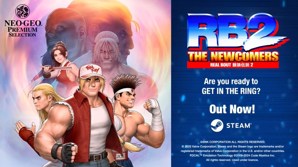 Mekikung's tweet photo. Real Bout 2 with rollback netcode release.... NOW !!
New artwork by Shinkiro
Trailer https://t.co/MkdFlp2YO8
#FatalFury #RealBout2 #RB2 https://t.co/6Yv2BKDcqr