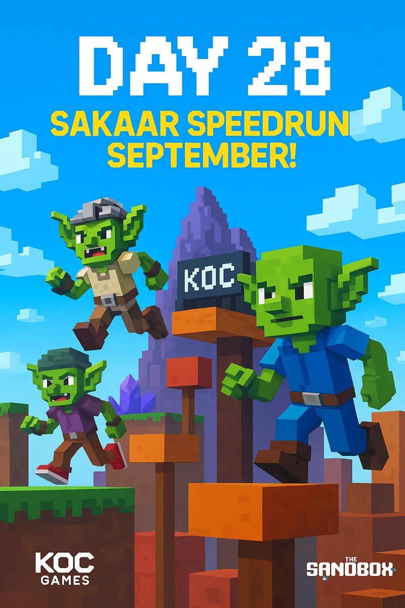 Day 28 – Sakaar Speedrun September!🏁

⏱️Only a couple of days left to lock in your runs!
3 Games. 930 SAND. Bonus quests.

CrystalRun👉tinyurl.com/TheGreatCrysta…
PakPak👉tinyurl.com/PakPakHopHop
MegaCityPvP👉tinyurl.com/Mega-City-PVP-…

📖medium.com/@kocgames

#KOCGames #Sandfam