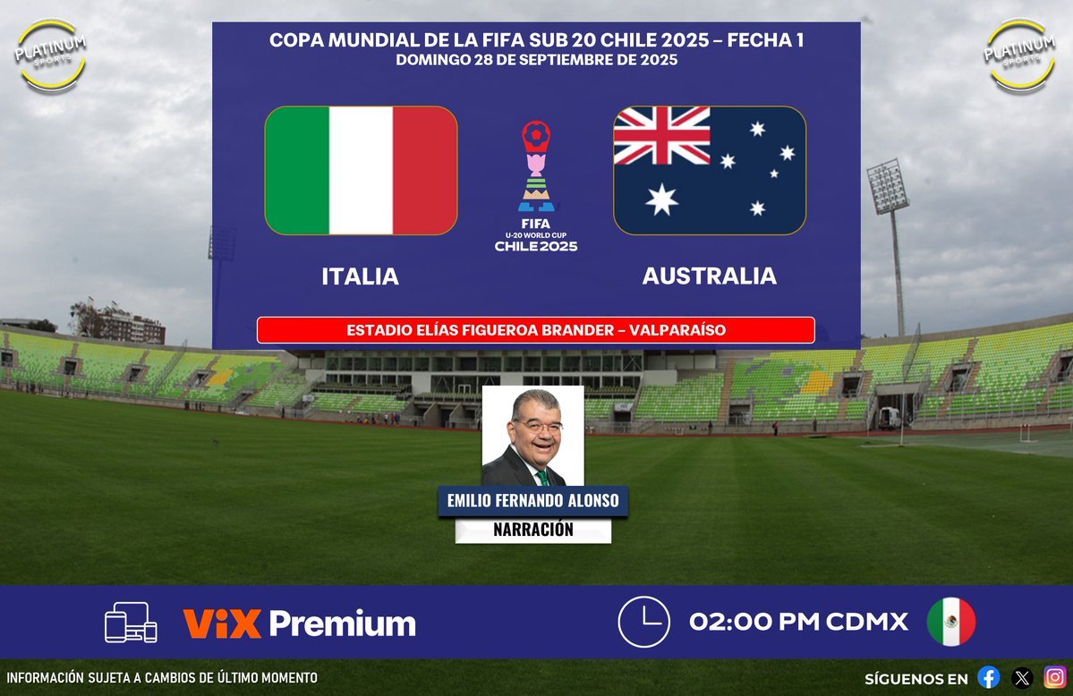 ⚽️ #MundialSub20 | 🇮🇹 #Italia vs. #Australia 🇦🇺
🇲🇽📱💻 <a href="/VIX/">ViX</a> Premium 
🎙️ <a href="/emilio_alonso69/">Emilio Fernando Alonso Rubin</a> 

#ElMejorFutEnTUDN - #U20WC