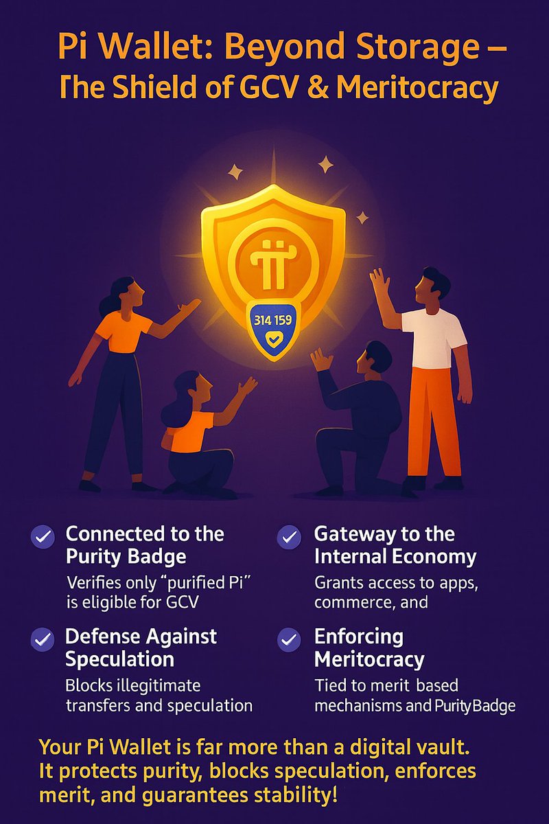 piman320's tweet image. 🚨 Pi Wallet: Beyond Storage 
The Shield of GCV &amp;amp; Meritocracy

Pioneers, too many still think of the Pi Wallet as a simple place to store coins. But in reality, it is the beating heart of Pi’s economy, designed to protect the GCV (314,159 $/Pi) and sustain the meritocratic system…